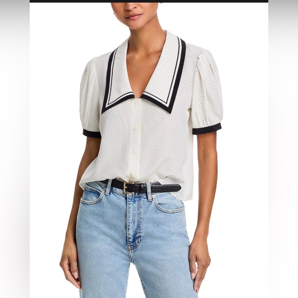 FRAME Silk Polka Dot Sailor Blouse